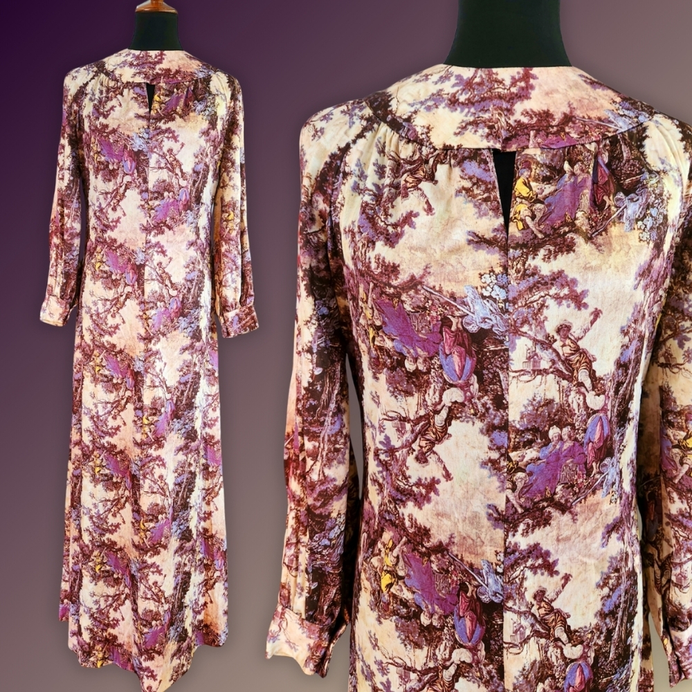 VTG 70s Novelty Print Maxi Dress